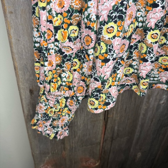Boden Floral Notch Neck Smocked Frill Top Cotton Blouse Women's Size 2 - Picture 4 of 10